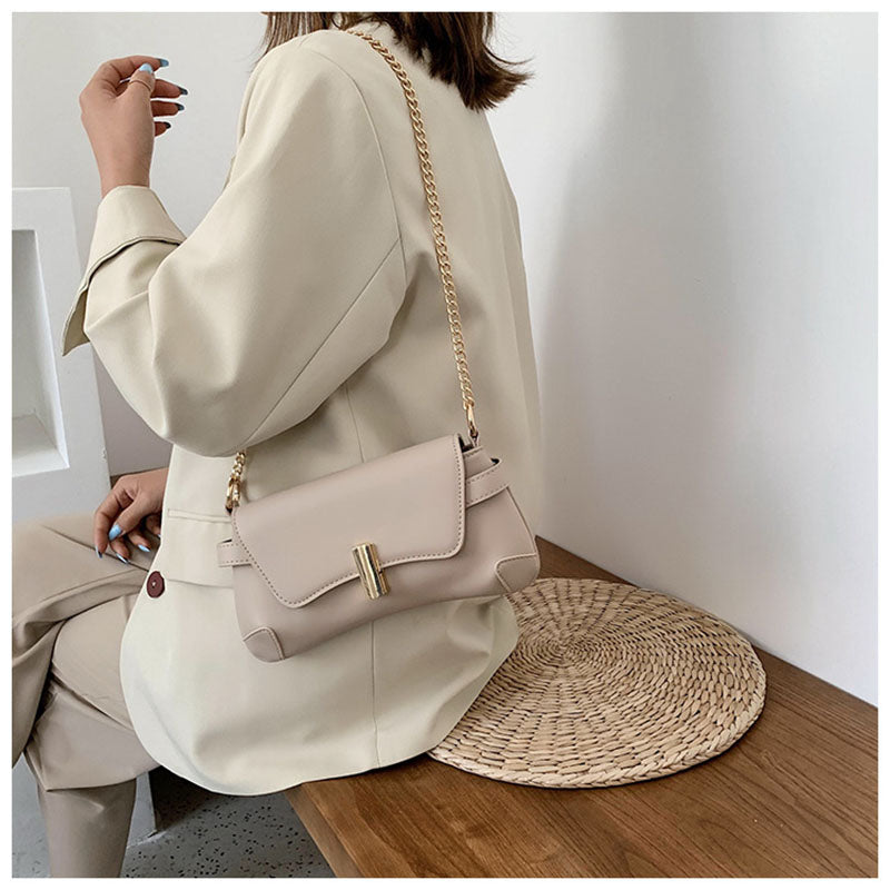 IELGY Casual One shoulder Solid color Commuting Fashion PU White Women's messenger bag Chain