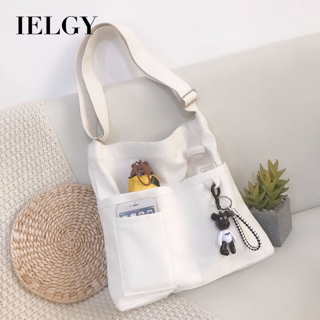 IELGY Canvas bag female crossbody Korean version of wild large-capacity school bag shoulder bag Literature and art backpack
