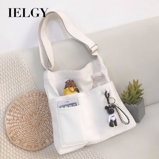IELGY Canvas bag female crossbody Korean version of wild large-capacity school bag shoulder bag Literature and art backpack