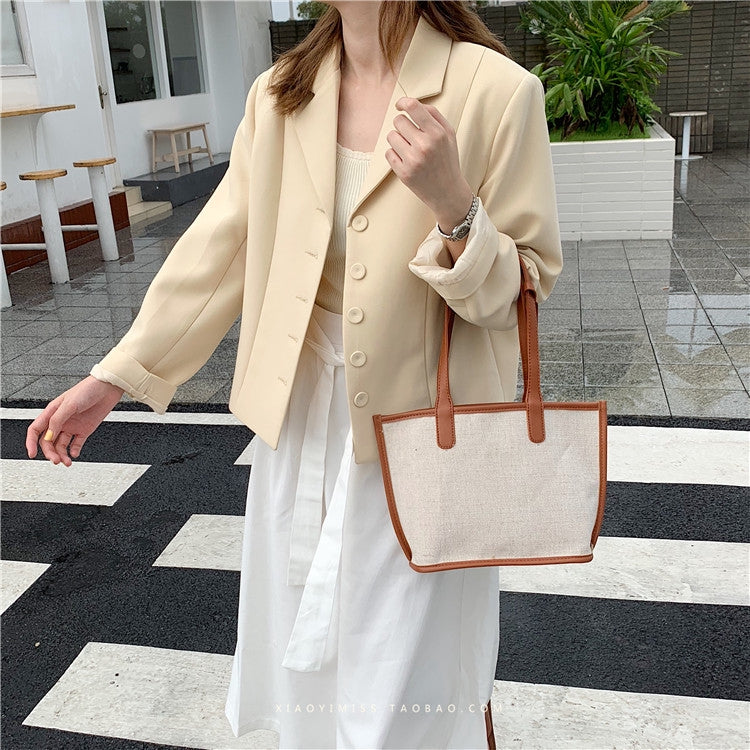 IELGY Mother-in-law package stitching linen handcuffs handbags shoulders open shoulder bag