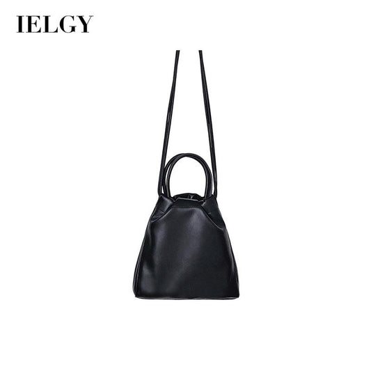 IELGY Korean version One shoulder Soft surface Diagonal Women's bag PU Fashion Black Portable Large capacity