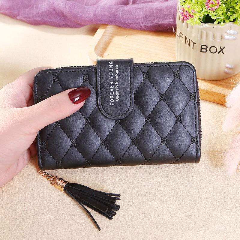 IELGY Women's Small Fragrant Style Lingge Wallet Tassel Hand Zipper Popular