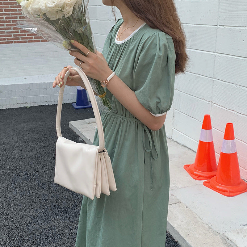 IELGY Multi-Layer Soft Special-Interest Design Street shot French Handbag Graceful Baguette Bag Underarm Macaron Color