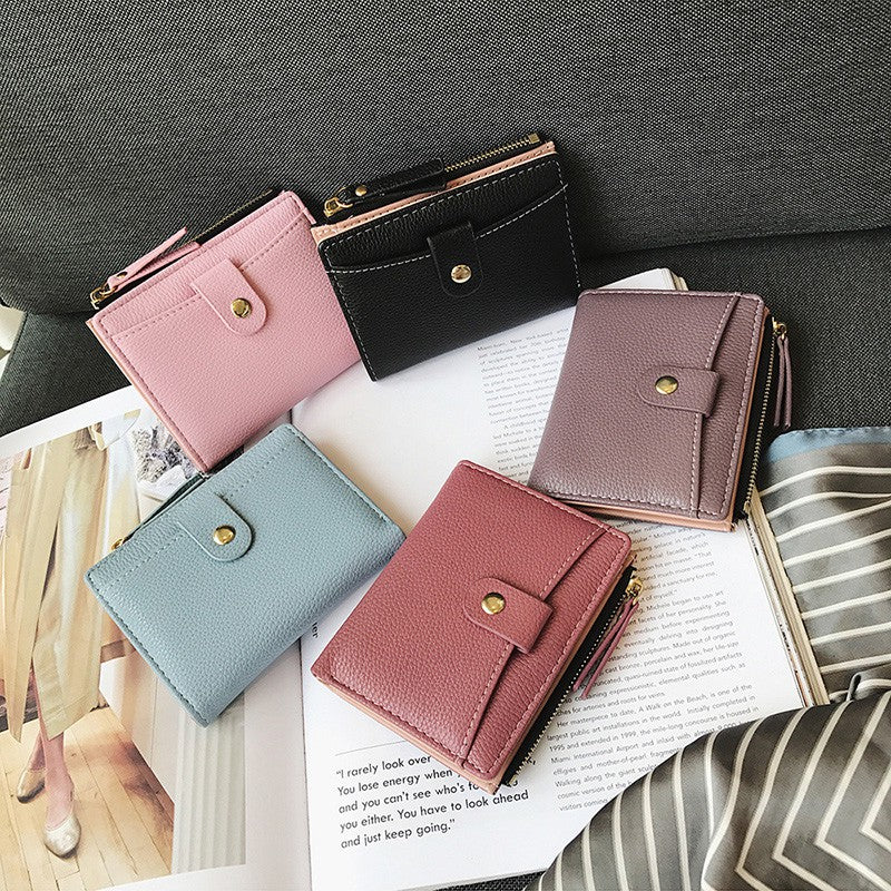 Short wallet female wild small fresh zipper wallet Korean version of the buckle