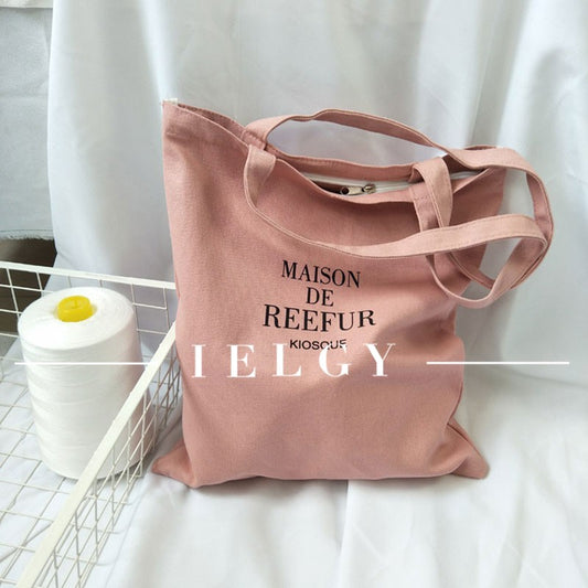 IELGY Canvas bag female shoulder shoulder simple printing wild bag