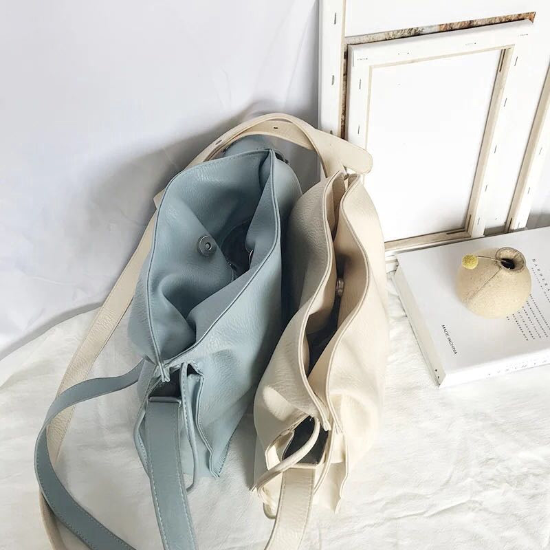 IELGY Solid color drawstring bucket bag shoulder bag big soft pu