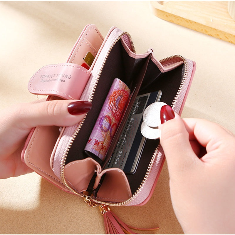 IELGY Women's Small Fragrant Style Lingge Wallet Tassel Hand Zipper Popular