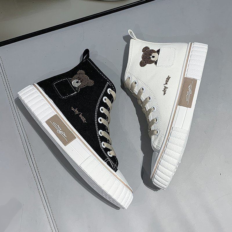 IELGY fashion high-top canvas shoes female Korean style college style cute ins street shooting