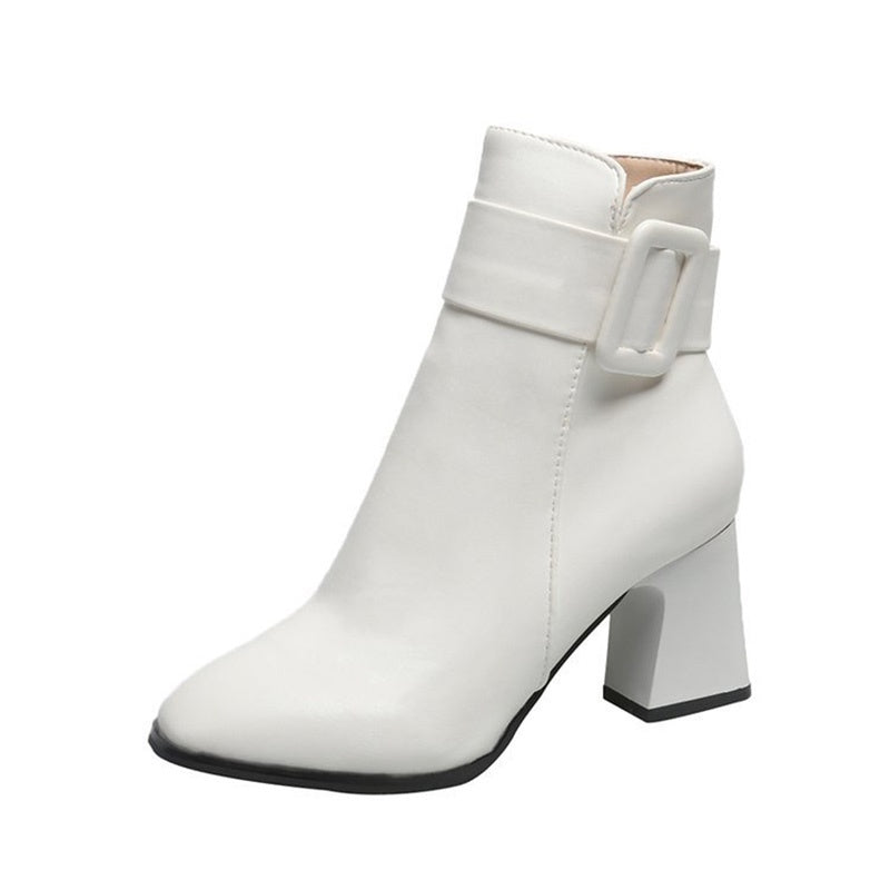 IELGY Fashion Women's Leather Boots PU Square Heel Round Toe Side Zipper Artificial Short Plush Short Tube