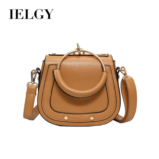 IELGY Saddle Bag Ring Studded Tote Crossbody Bag