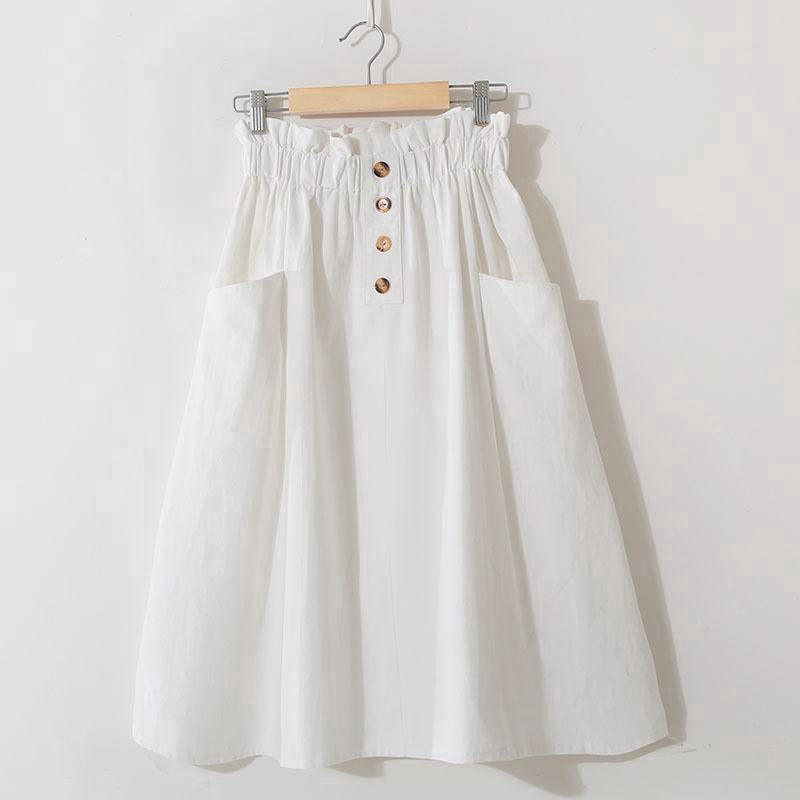 IELGY Solid color high waist literary style A-line skirt