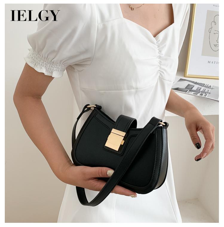 IELGY Women's bag square crossbody underarm black one shoulder French fashion versatile lock