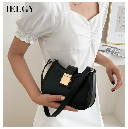 IELGY Women's bag square crossbody underarm black one shoulder French fashion versatile lock