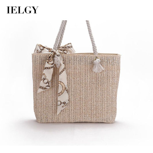 IELGY fairy style large-capacity bucket portable straw woven one-shoulder shopping bag