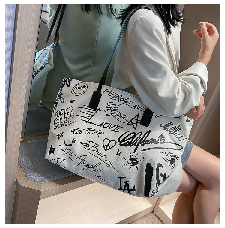 IELGY Commuting Fashion Canvas Tote Horizontal square All-match Portable Casual Woman's Shoulder bag