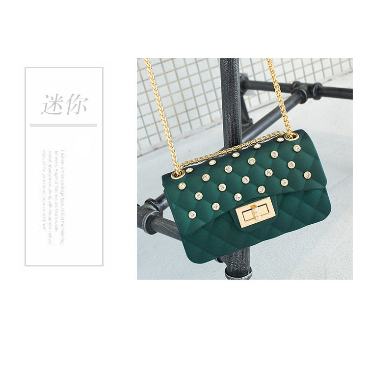 Matte matte jelly bag with drill chain shoulder bag crossbody bag