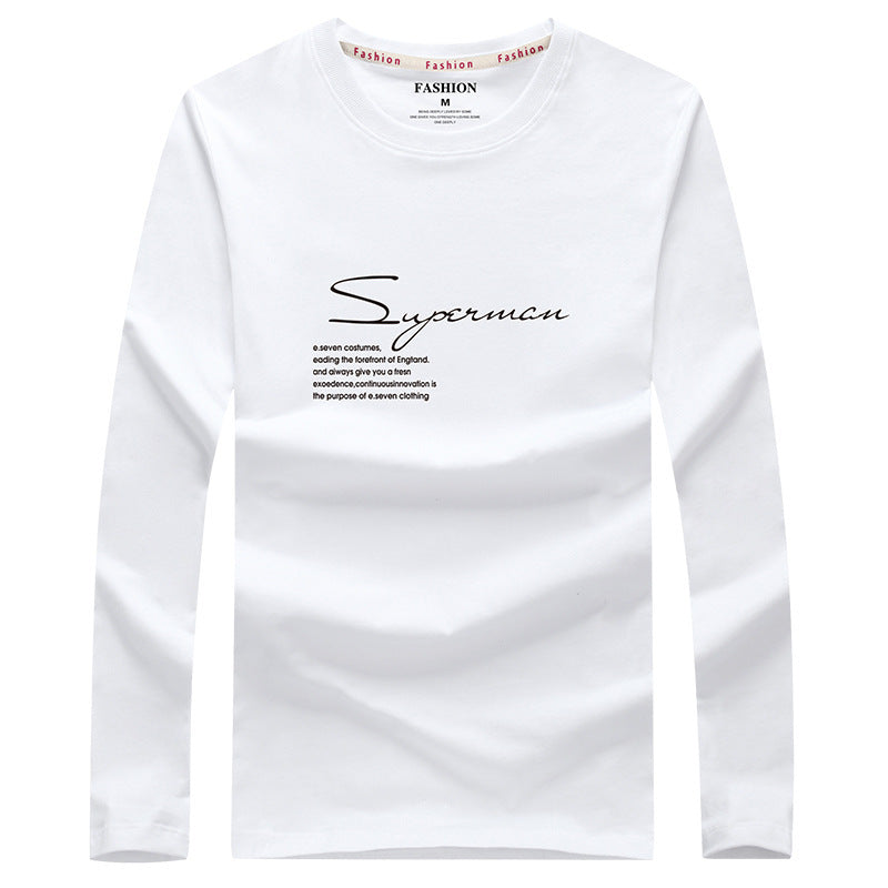 IELGY Men's clothes large size fashion casual Korean version t-shirt black long sleeve all-match round neck