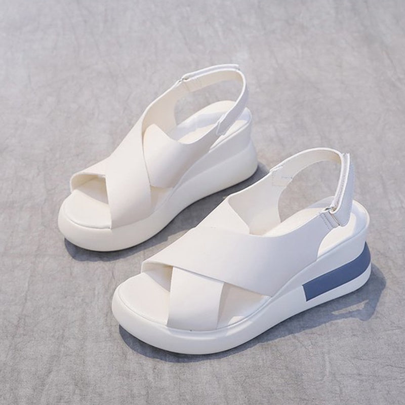 IELGY color matching platform wedge sandals women casual fish mouth soft leather