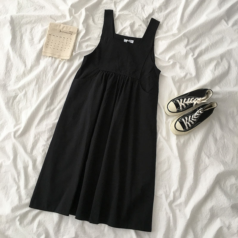 IELGY Korean style student all-match sleeveless suspender dress Solid color can be used inside