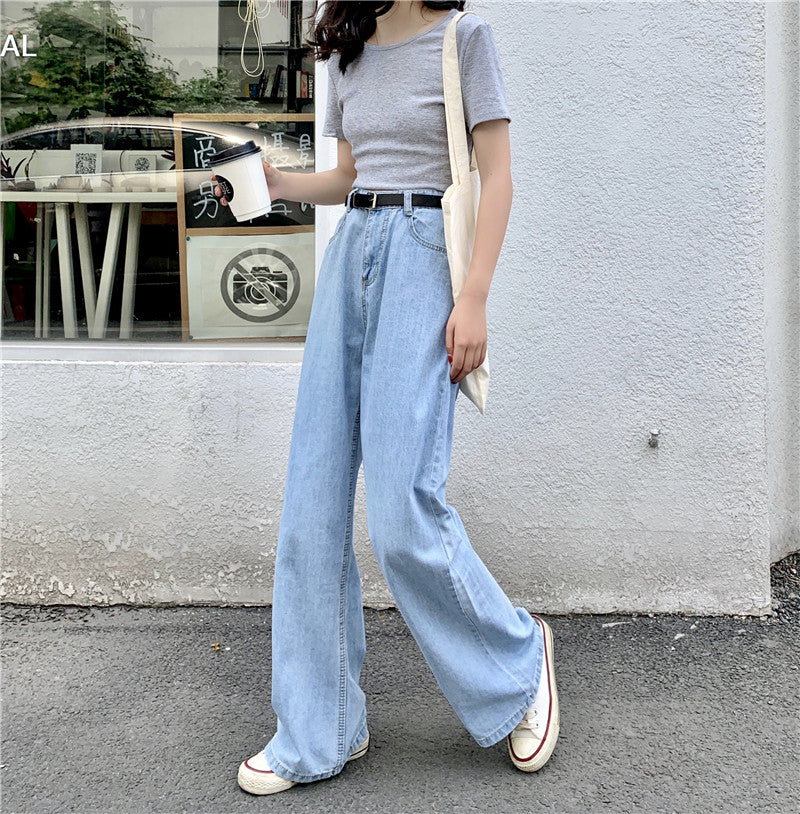 IELGY High-waisted jeans women summer thin and thin wide-leg pants