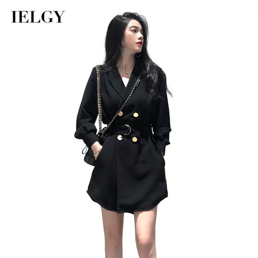 IELGY Women's clothes casual double breasted fashionable all-match long sleeves suits dresses plus size coats