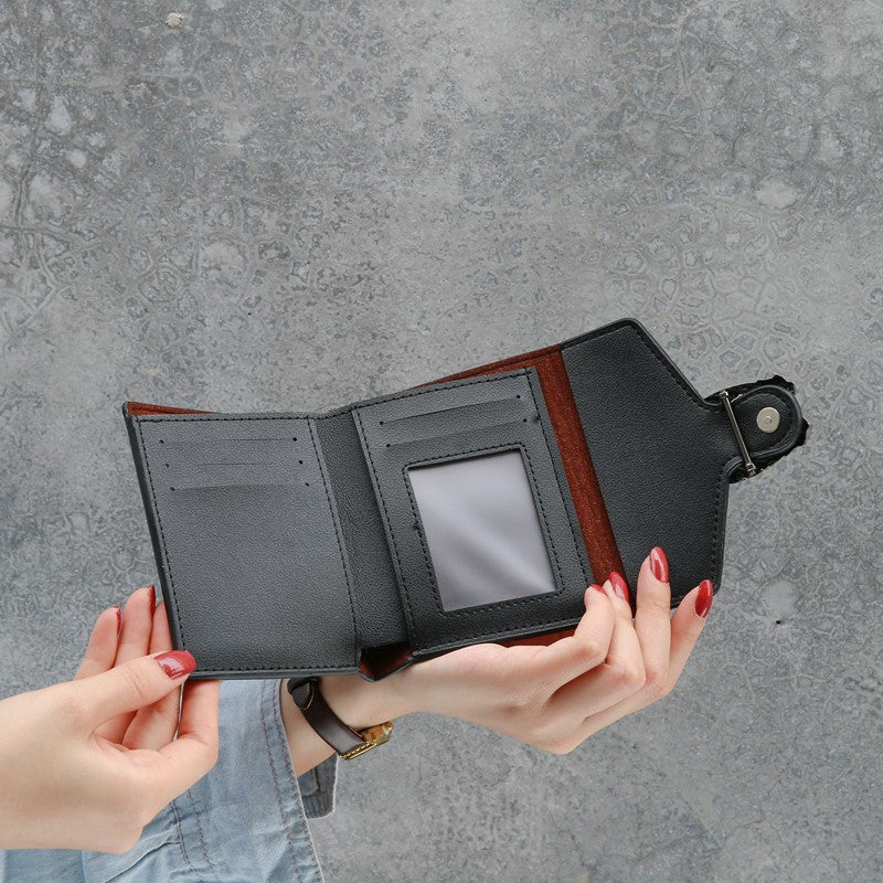 IELGY Women's purse women's short fashion multi card position three fold color contrast buckle handbag