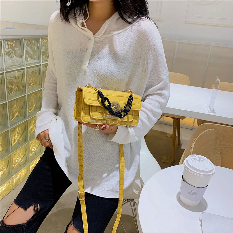 IELGY One-shoulder handbags fashion crocodile pattern wild retro Messenger small square bag female