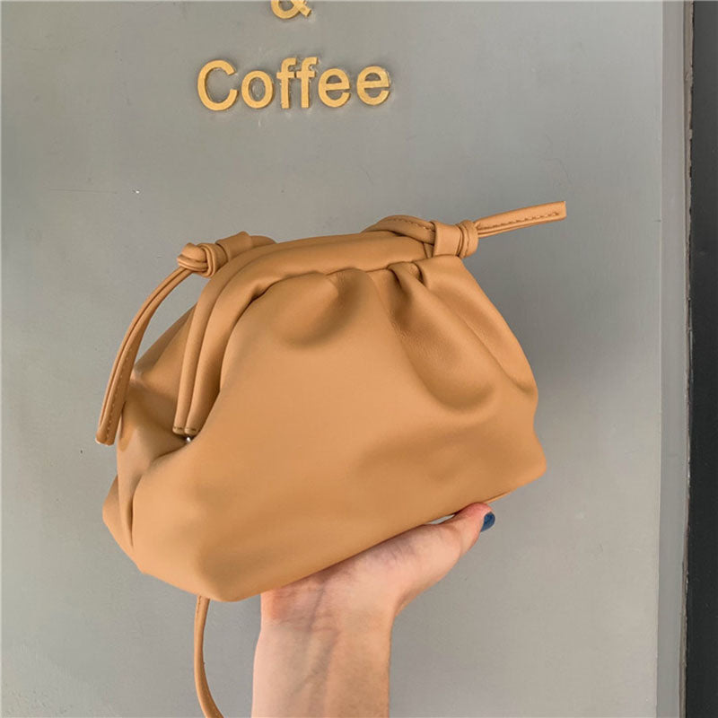 IELGY PU Woman's bag Diagonal Hand Soft skin White, clouds Black Dumpling One shoulder