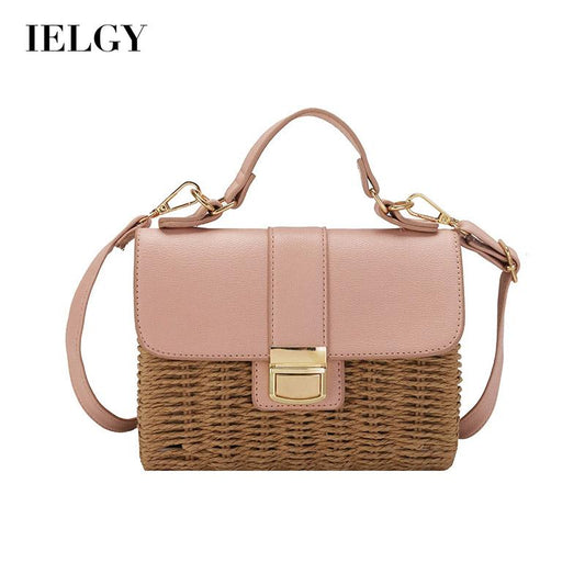 IELGY ins fashion messenger bag portable design sense niche all-match square summer Women's straw woven