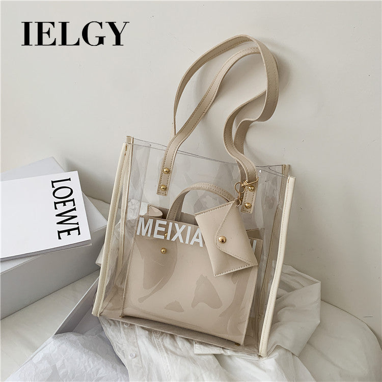 IELGY Jelly large transparent bag capacity, photo capacity and women's tote bag