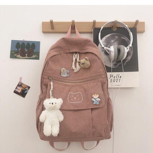 IELGY schoolbag female Korean Harajuku corduroy all-match backpack