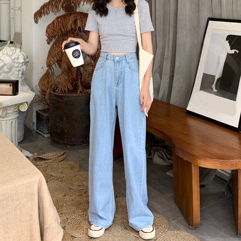 IELGY High-waisted jeans women summer thin and thin wide-leg pants
