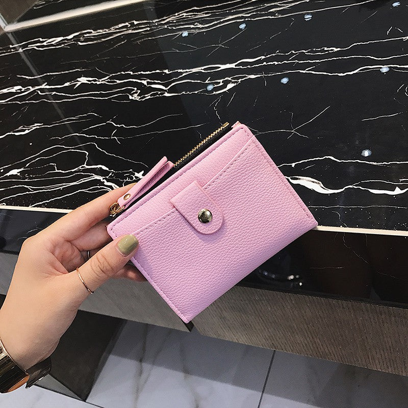 Short wallet female wild small fresh zipper wallet Korean version of the buckle