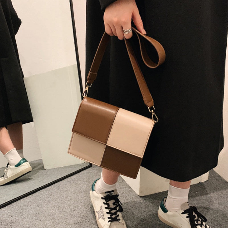 IELGY fashion Korean color matching casual retro double shoulder strap diagonal female bag