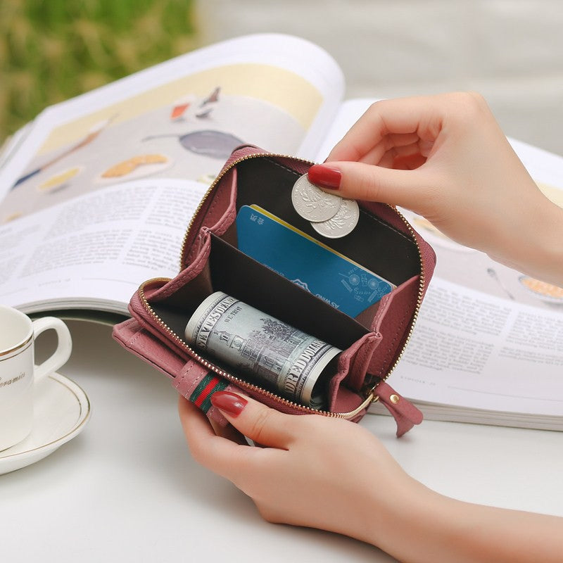 Short multi-function printed ladies wallet