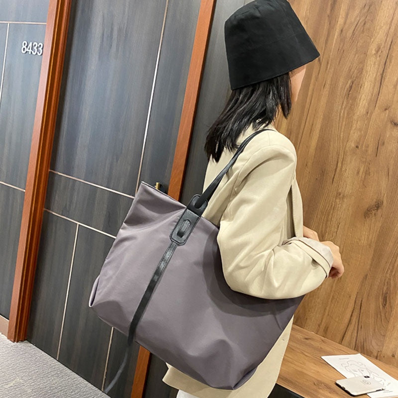 IELGY Women's bag, One shoulder Black Zipper Large capacity Fashion Khaki Double root Large Casual