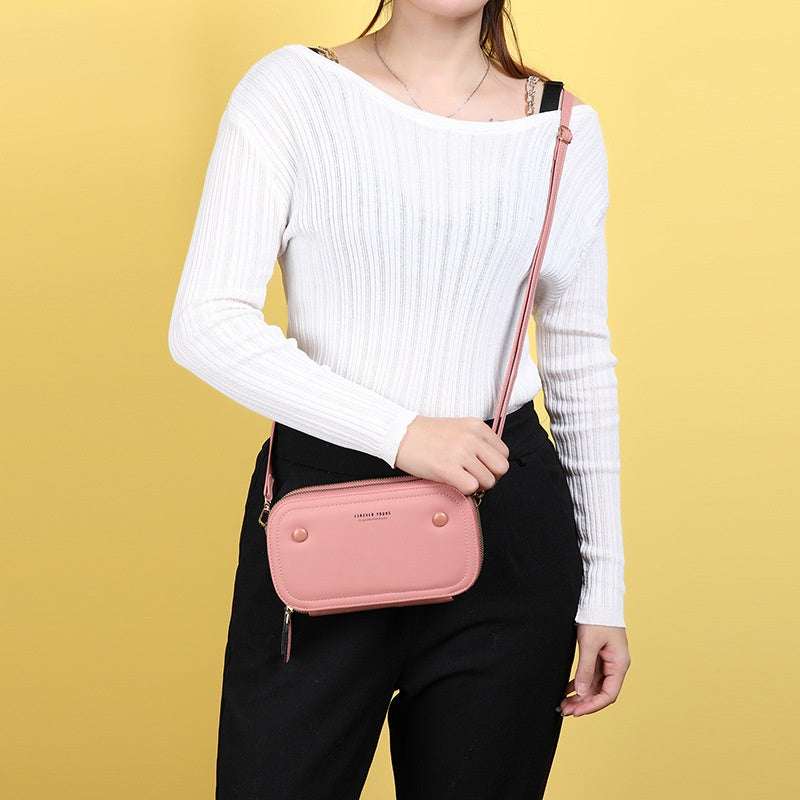 IELGY Korean retro versatile multifunctional smooth zipper phone bag for ladies