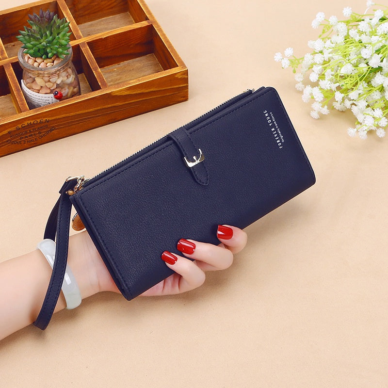 IELGY Simple Atmosphere Women's Wallet Korean Solid Color Large Capacity Wristlet