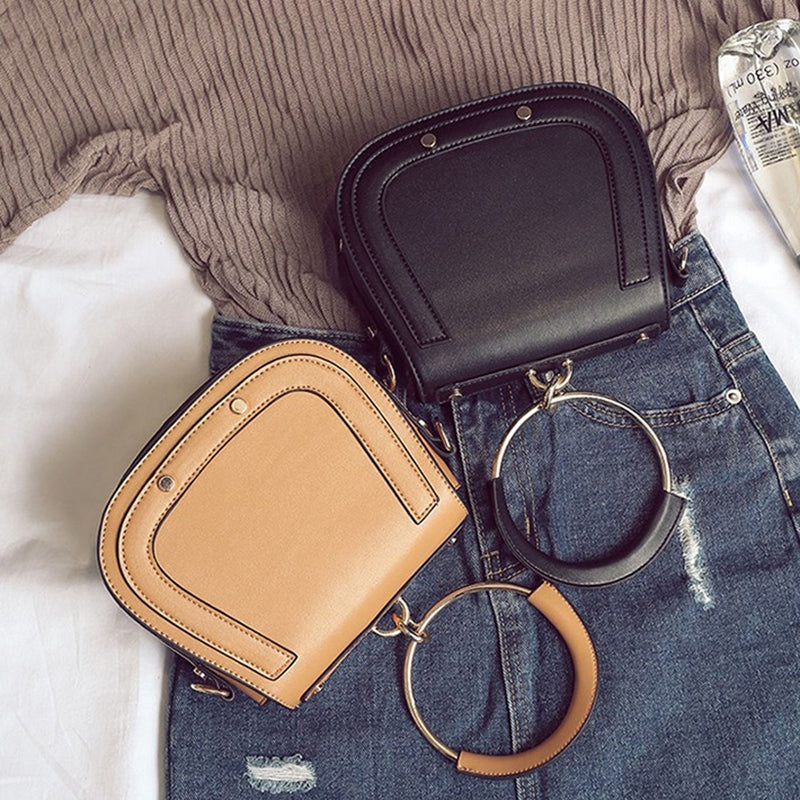 IELGY Saddle Bag Ring Studded Tote Crossbody Bag