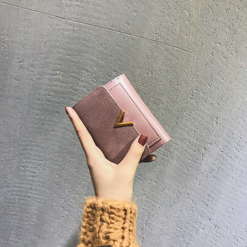 IELGY Small wallet female short paragraph folded personality ins purse