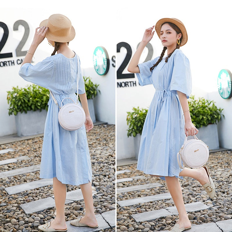 IELGY female bag Korean style trendy crocodile pattern small round bag shoulder diagonal bag