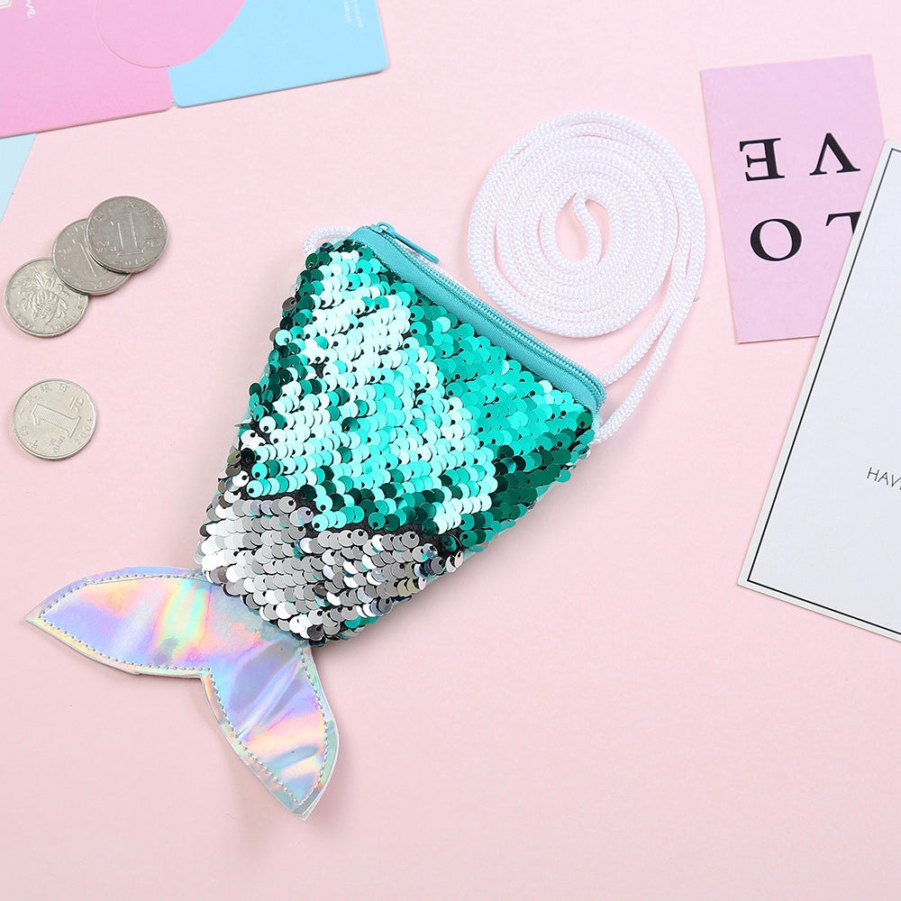IELGY Sequins Coin Purse Lanyard Coin Fishtail Small Wallet