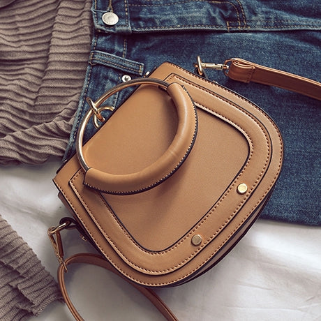 IELGY Saddle Bag Ring Studded Tote Crossbody Bag