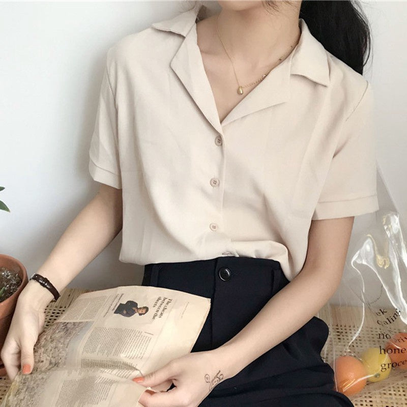 IELGY Women's Shirt Korean Temperament Chiffon Short Sleeve Loose Top