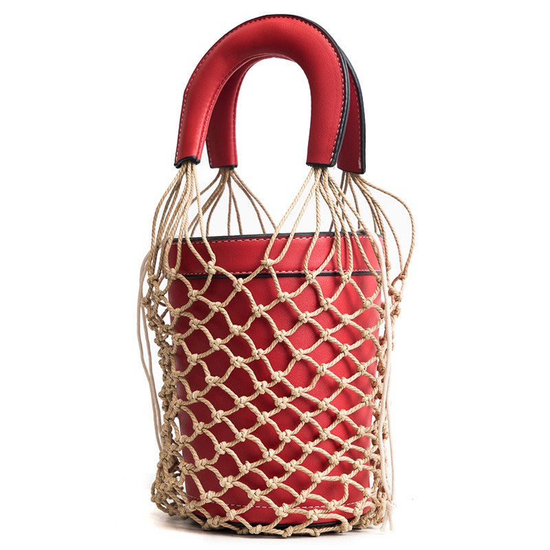 IELGY Fishing net bucket bag hand-woven rope grid hand bag