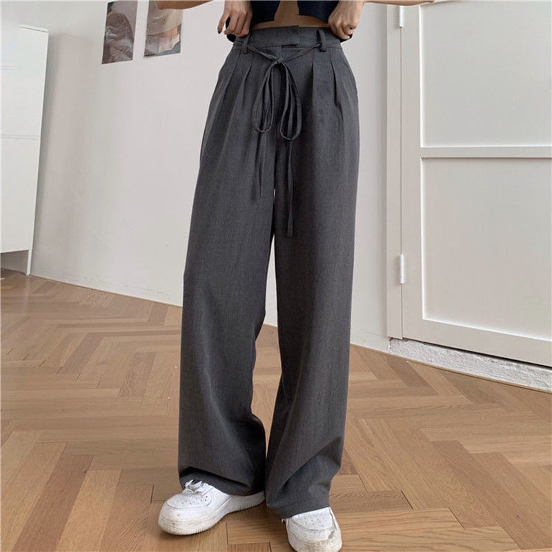 IELGY gray suit pants women thin loose wide-legged high-waist casual trousers trend