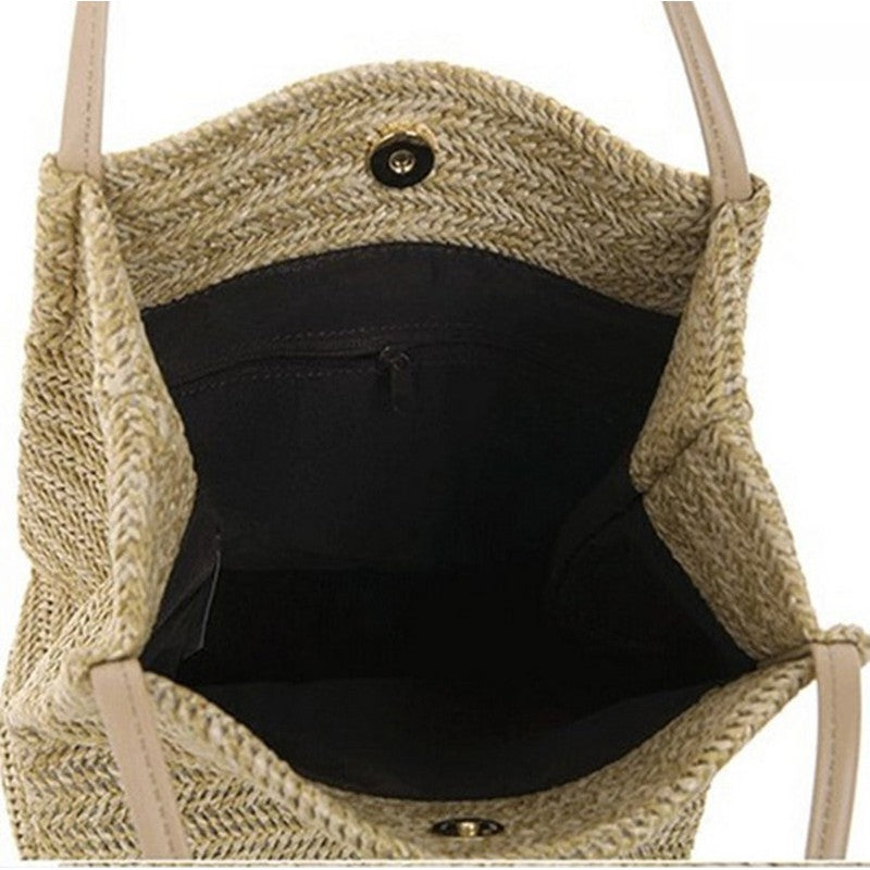 IELGY Casual woven shoulder bucket bag handbag
