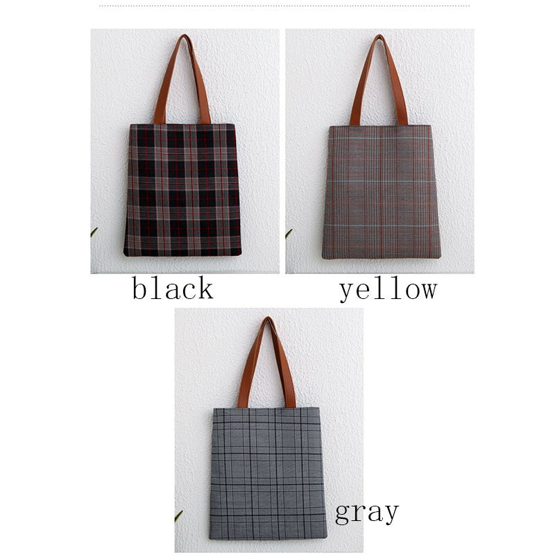 Literary plaid canvas bag shoulder bag