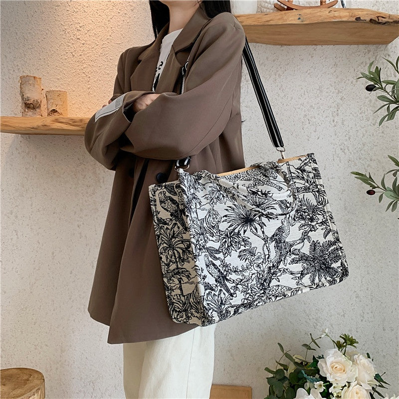 IELGY women's bag fashion canvas bag large-capacity shopping bag