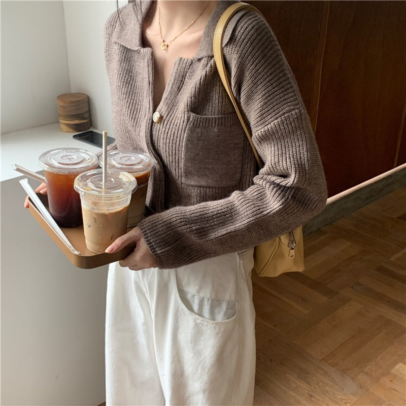 IELGY fashion Hong Kong style retro knitted sweater outer wear women's loose crop top